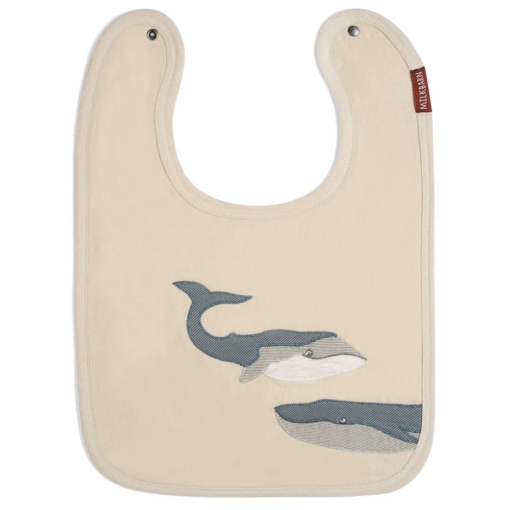 Milkbarn Infant Baby Appliqué Organic Linen Two-Layer Bib Whales